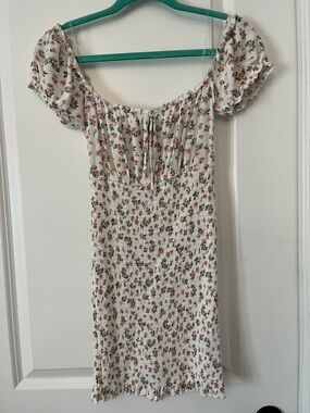 Cream Floral Off-Shoulder Mini Dress